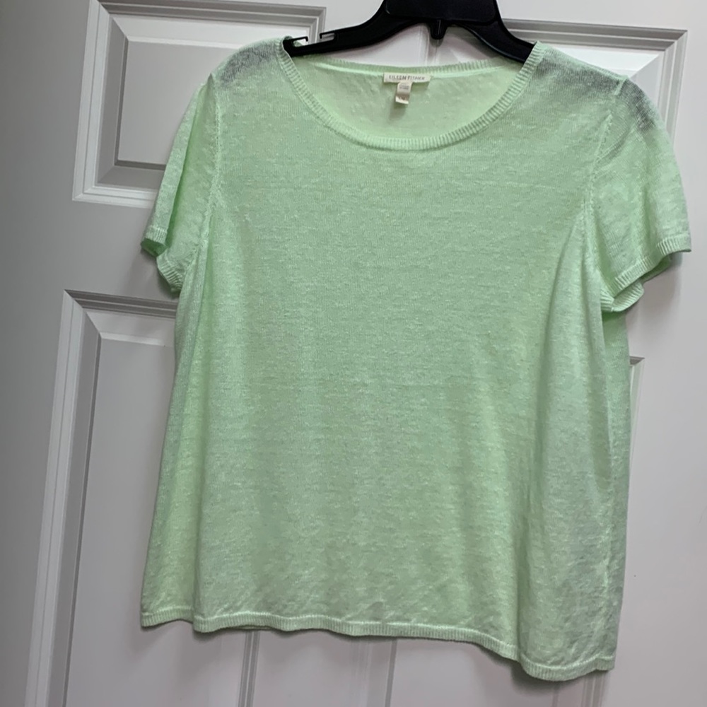 Eileen Fisher 100% Linen Soft Green Sweater.
